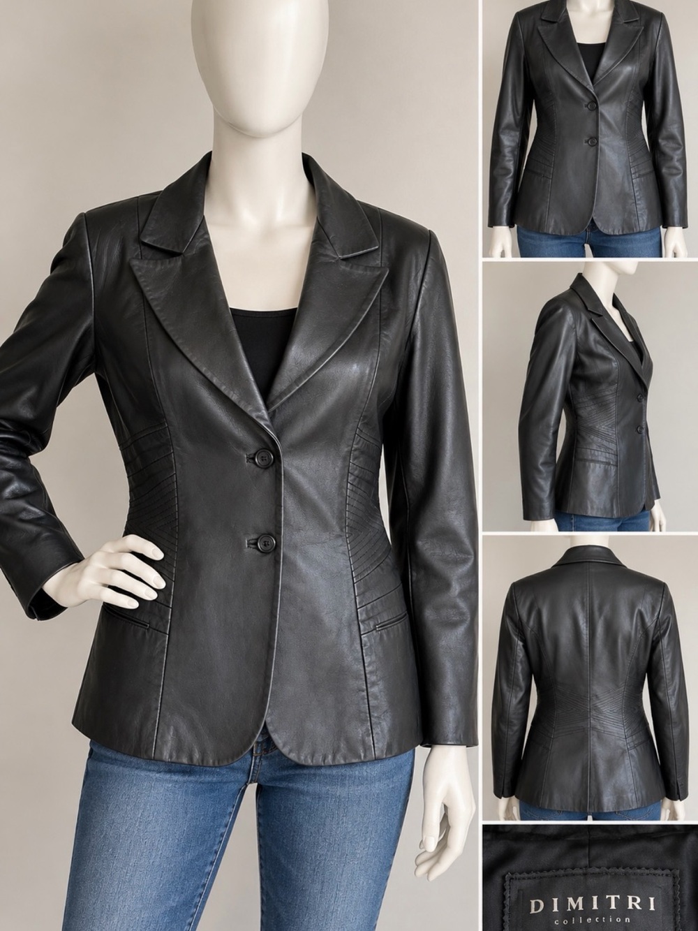 Dimitri Collection Genuine Leather Black Blazer Made in Canada